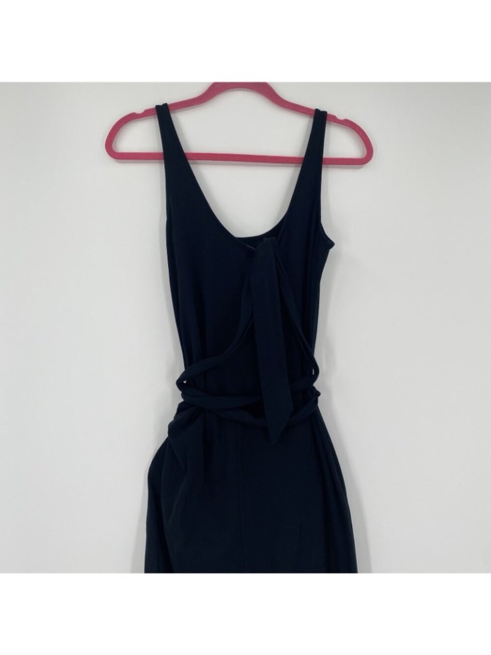 VINCE Size Small Black Side Tie Wrap Midi Sheath Dress Pima Cotton - Picture 12 of 14